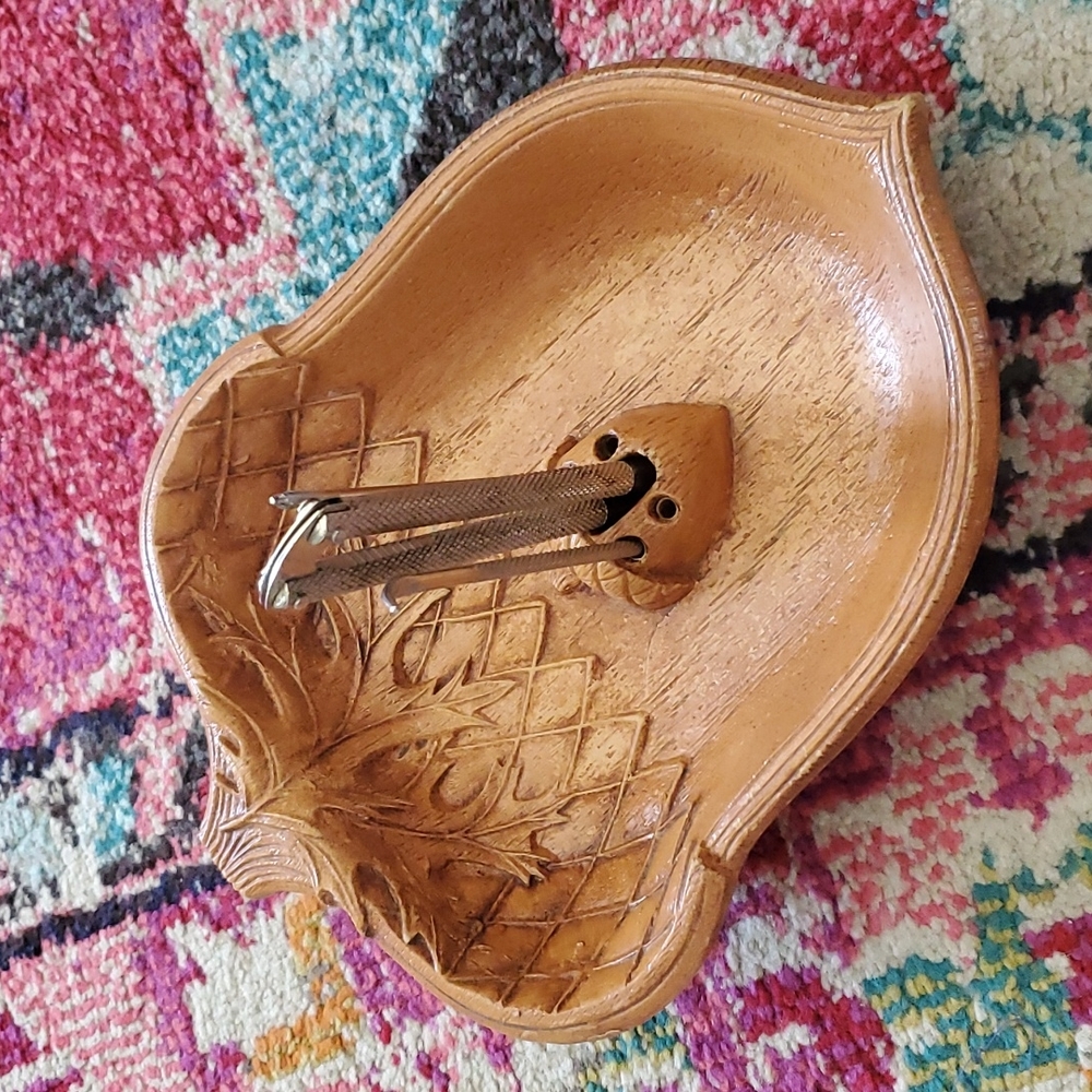 Vintage Mid-Century Modern Acorn Nut bowl with (1) Nutcracker (2) picks